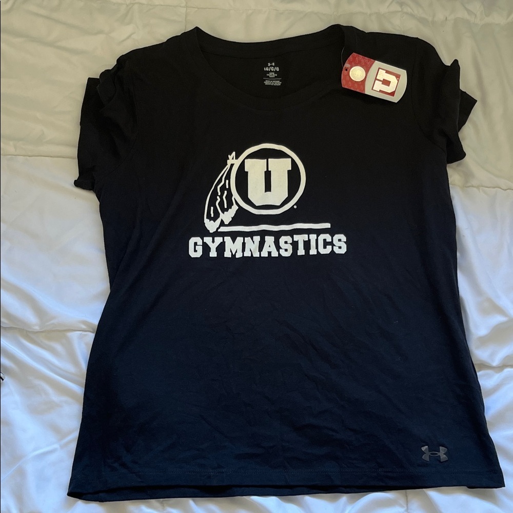 NWT Under Armor University of Utah Gymnastics Tee Black size large